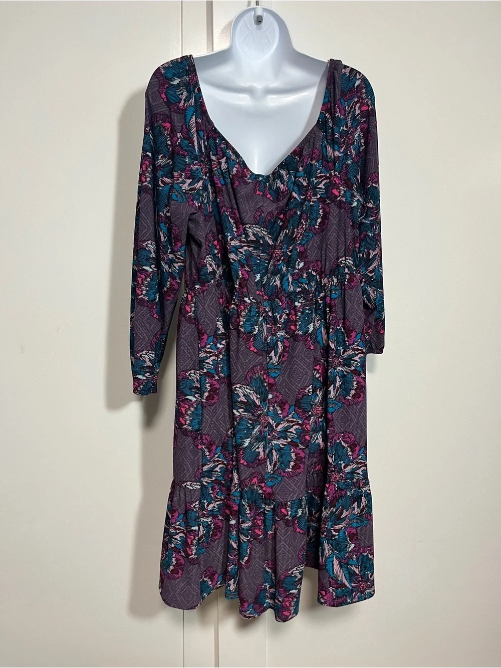 Gorgeous Lane Bryant Floral Square NeckLong Sleeve Dress Plus Size 18/20 Boho